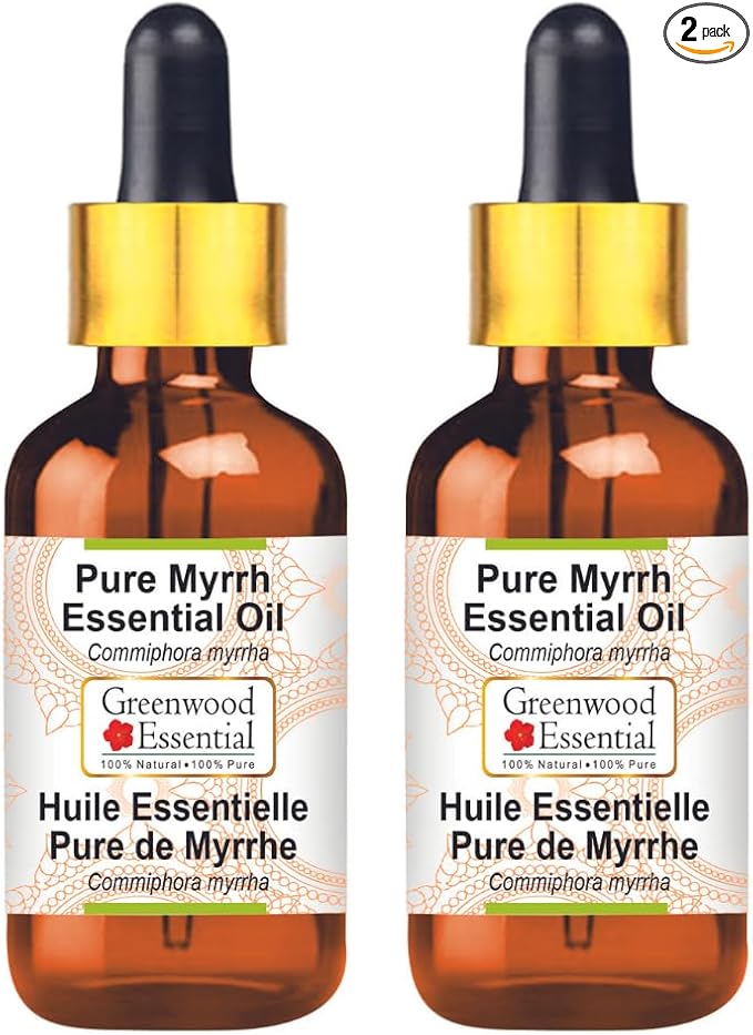 Greenwood Essential Pure Myrrh Essential Oil (Commiphora myrrha) with Glass Dropper (Pack of Two) 100ml X 2 (6.76 oz)