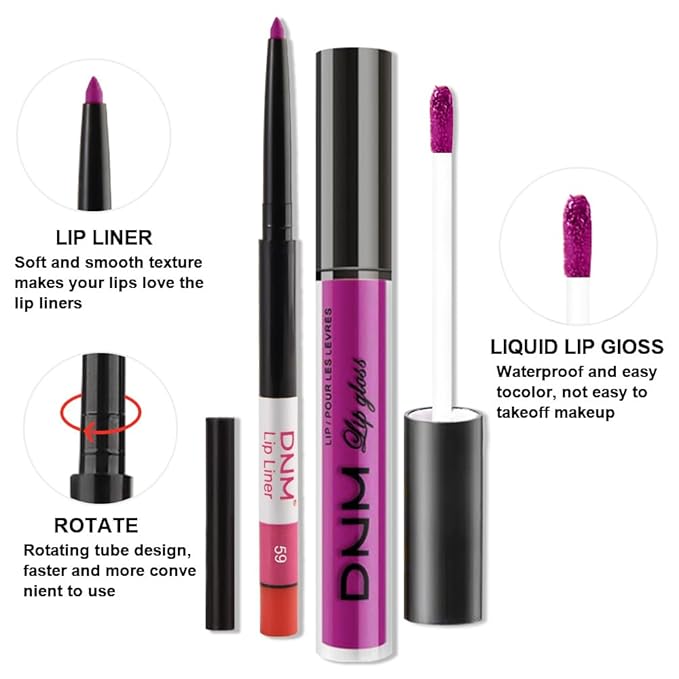 evpct 2Pcs Fuchsia Red Matte Lip Liner and Lipstick Combo Set for Women, Fuchsia Lip Combo Set Liquid Lips Stick Gloss and Lipliner Stains Set Long Lasting Waterproof, Lips Makeup 24 Hours originales