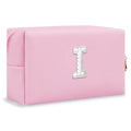 ChaoGreat Bride Gifts – Personalized Initial Makeup Bag with Pearl Rhinestone Patch, Preppy Pink Monogram Cosmetic/Toiletry Pouch, bridesmaid Gifts, Bridal Shower Gifts, Wedding Gifts, Bridal Gifts,I