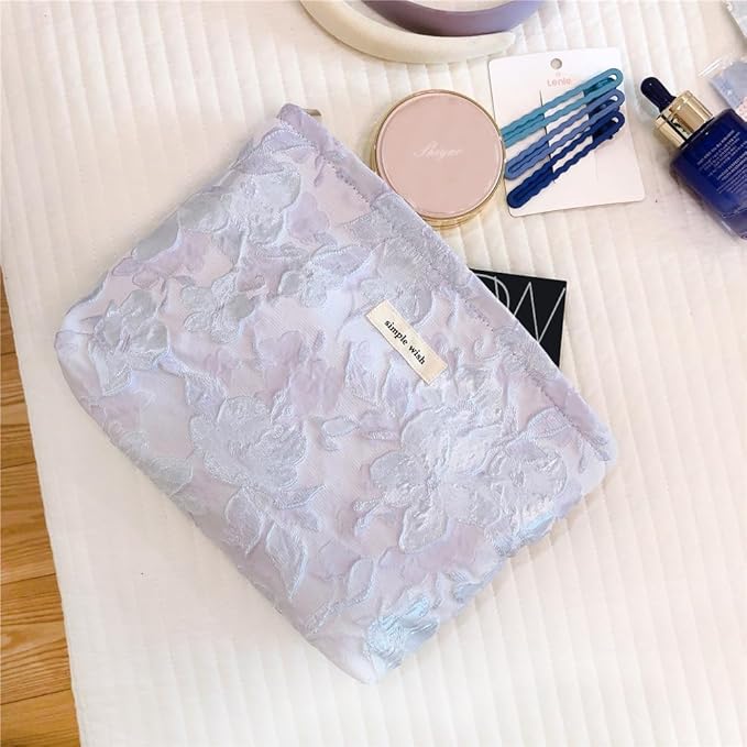 STARDW Aesthetic Floral Makeup Bag Cute Small Cosmetic Bags for Women Girls, Travel Toiletry Bag Large Capacity Zipper Makeup Pouch, Purse Organizer Pouches