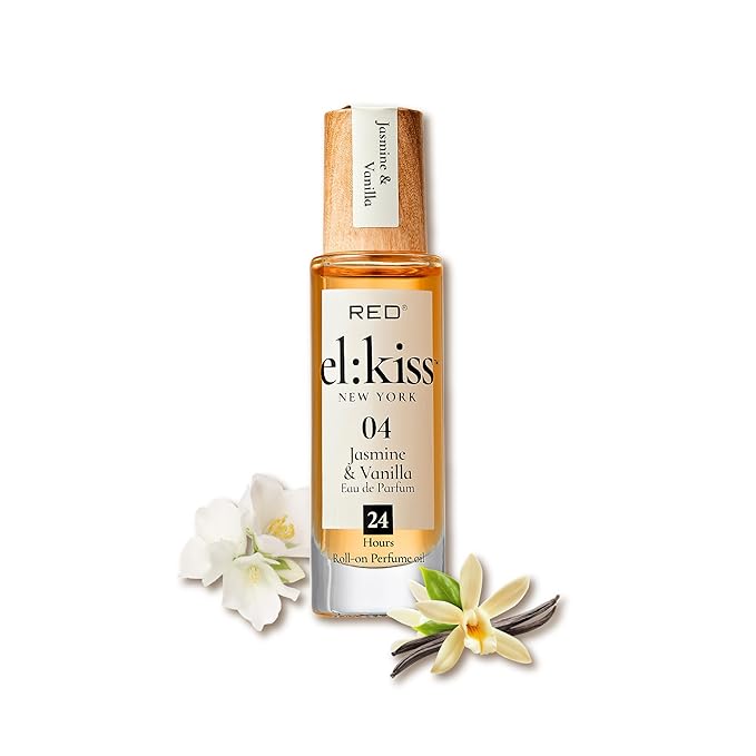 EL:KISS Roll On Perfume, Jasmine & Vanilla Inspired by SDJ 68, Eau de Parfum 12mL (.40 Fl Oz), Hydrating & Long-Lasting, Alcohol-Free & Mineral Oil-Free, With Jojoba, Argan & Coconut Oil
