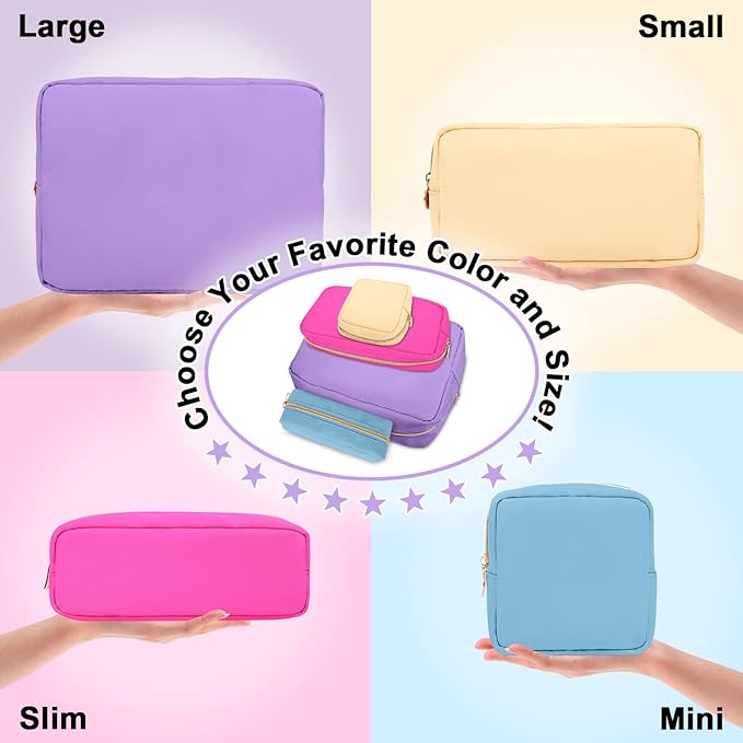 Nylon Small Makeup Bag for Purse, Cute Preppy Makeup Bag Cosmetic Zipper Pouch Purse, Waterproof Portable Travel Toiletry Bag Clutch Makeup Brush Bag Organizer Storage for Women Men Girls(Purple)