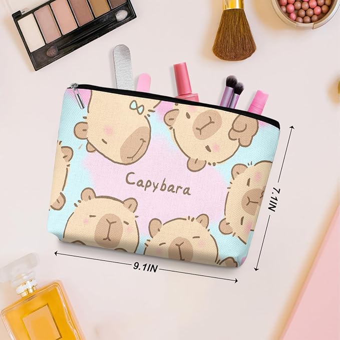 2 Pcs Cute Capybara Makeup Bag, Large Capacity Travel Makeup Case Cosmetic Bags for Women, Portable Pouch Purse Travel Essentials Toiletries Accessories, Christmas Birthday Gifts for Women