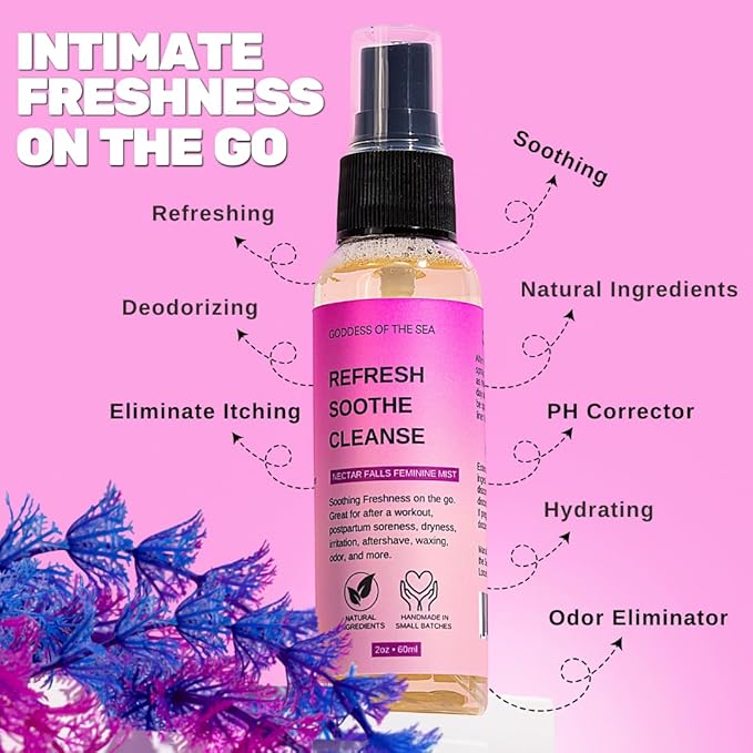 Nectar Falls Feminine Mist – Natural Odor Control Spray | Refreshing, pH-Balanced Intimate Mist for Daily Freshness | Vegan, Soothing, Alcohol-Free with Aloe & Botanical Extracts