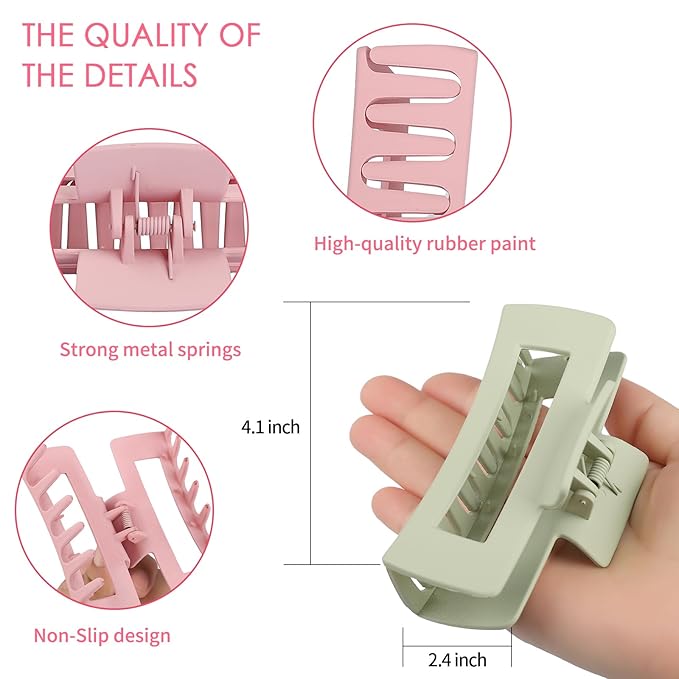 4 Inch Big Hair Claw Clips 6 Pcs Large Claw for Thick Hair Square Hair Clips for Women Rectangle Hair Clips Nonslip Acrylic Banana Jaw Clips Hair Accessories for Girls (Brown Colorful)