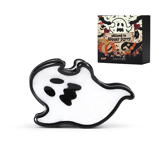 Original Italian Designed Mini Halloween Hair Claw Clips for Women- Ghost, Handmade Cute Vintage Hair Halloween Accessories, Plant-Based Acetate, Gift Boxed for Party/Daily