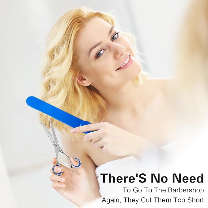 Hair Cutting Scissors, Hair Cutting Kit Women, DIY Home Hair Cutting Tools for Bangs Cutter, Layers, and Split Ends, Scissors for Cutting Baby Hair(Set of 3) Color Blue