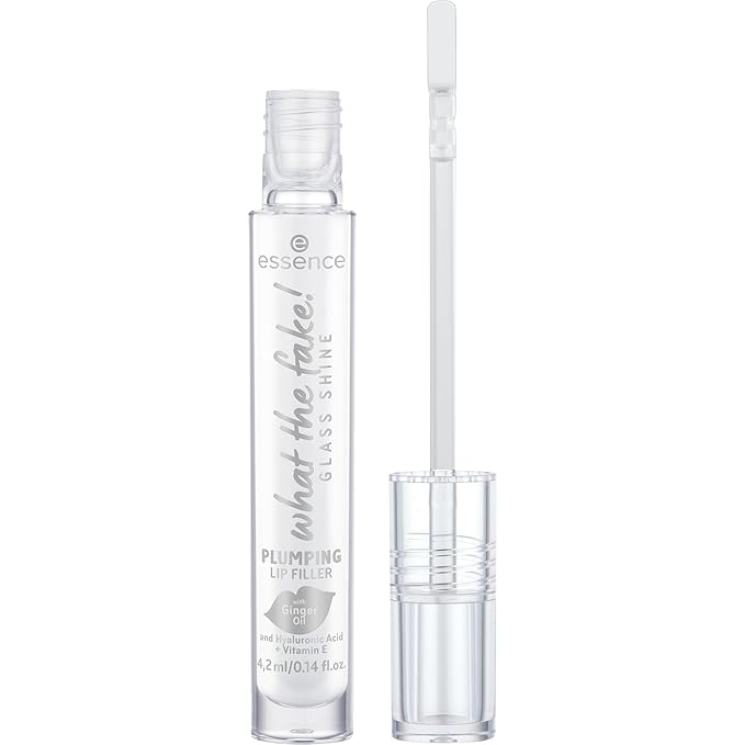 essence | What the Fake! Glass Shine Plumping Lip Filler | Clear Gloss with a High Shine Plumping Effect | Infused with Ginger Oil and Hyaluronic Acid | Vegan, Gluten Free & Cruelty Free