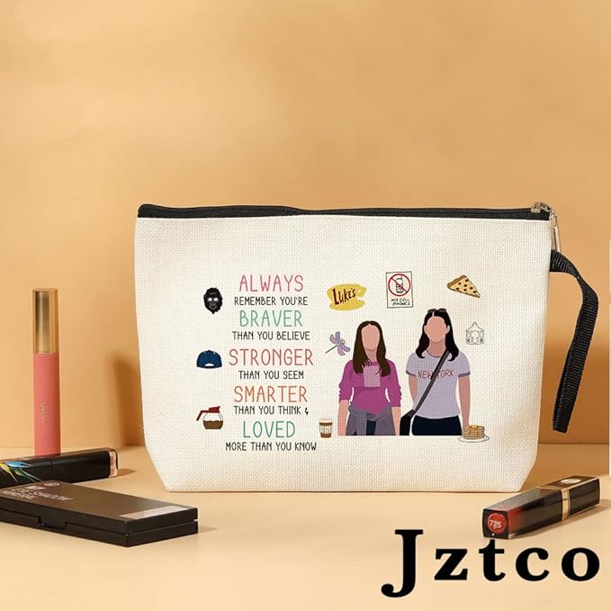 Makeup Bag Gil-more Girls TV Merchandise Luke Fans Gift Lorelai and Rory Fans Gift Luke Cosmetic Bag Inspirational Christmas Birthday Gifts for BFF Friends Mom Daughter Sister You Are Braver Stronger