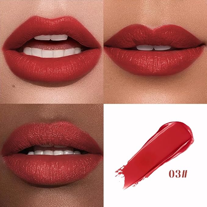 Cushion Lip Gloss Matte Lip Tint – Long-Lasting Lightweight Color, Soft Plush Applicator for Gradient Blurred Lips, Non-Sticky Velvet Finish Hydrating Lip Stain 03#–Brick Red