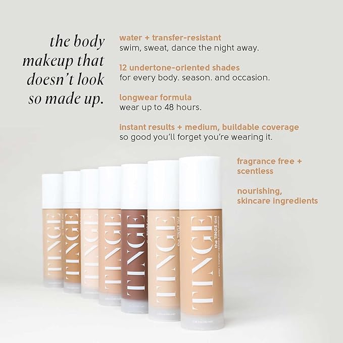 Tinge Tint Body Makeup, Up to 48 Hours, Medium Coverage Cream With Amino Acids, Hyaluronic Acid & Lysine, Semi Matte Finish, Water & Transfer Resistant, 3.38 Fl Oz Tube - Fair Neutral