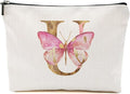 Initial Makeup Bag Pink Butterfly U Personalized Cosmetic Bag Monogrammed Gifts for Women Girls Friend Bestie Monogram Zipper Pouch for Friendship Mothers Day Birthday Wedding Bridal Shower Gifts