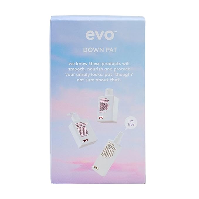 Evo Down Pat Hair Care & Styling Gift Set Full Size Mane Tamer Smoothing Shampoo, Conditioner & Free Icon Welder Heat Protectant Spray