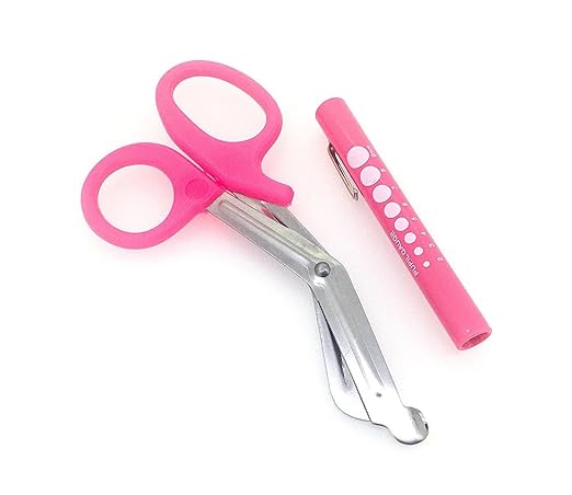 Pink - Set of 2 pcs Pink EMT First Responder 7.5" Shears + Pink Pen Light - =