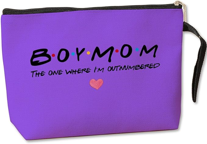 Jztco Boy Mama Makeup Bag, Baby Shower Gifts for Mom First Time, Christmas Birthday Unique Cosmetic Bag Funny Mothers Day, New Mom Gifts - Boy Mama The One Where I'm Outnumbered, Purple