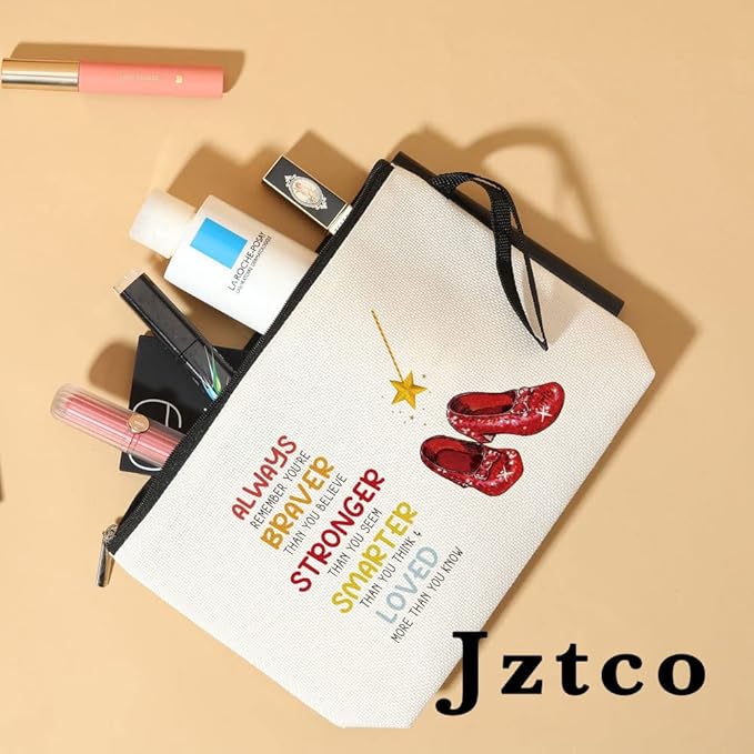 Inspirational Gifts for Women Girls Her Wi-zard of OZ Gifts Dorothy Ruby Red Makeup Bag Encouragement Birthday Gifts for Women Her Girls Friend Sister You Are Braver Stronger Smarter Than You Think