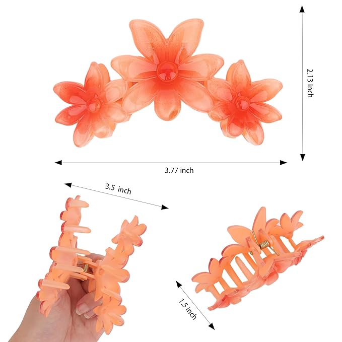 Ondder 4 Pcs Big Flower Hair Clips for Women - Large Matte Claw Clips for Thick Hair, Non-Slip Strong Hold Jaw Clips - Accessories for Women and Girls