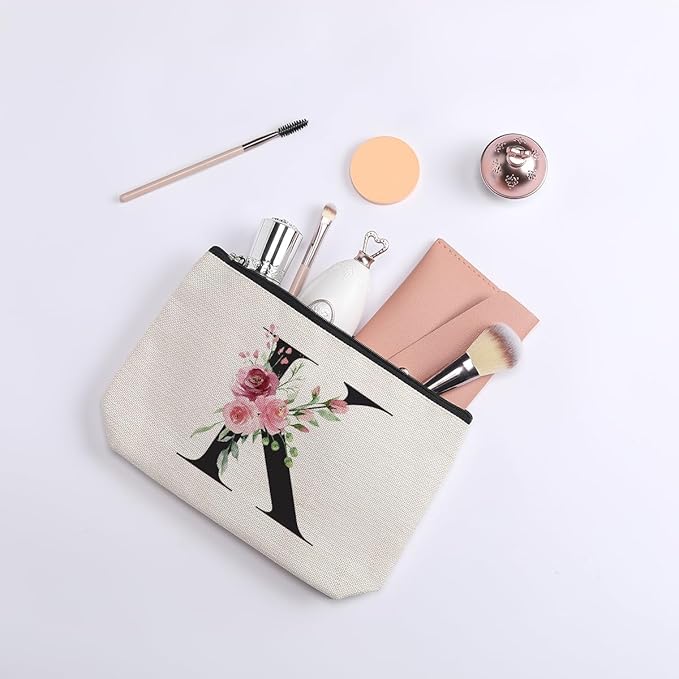 Initial Makeup Bag, Personalized Gifts for Women, Bridesmaid Gifts, Birthday Gifts for Women Mom, Gifts for Best Friend, Bride Bridesmaid Cosmetic bag (Letter K)