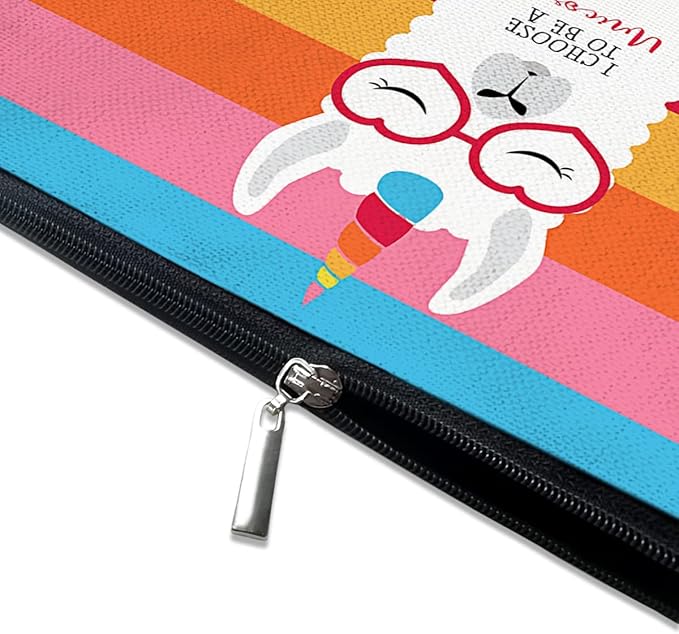 Cute Makeup Bag for Purse Canvas Waterproof Funny Cosmetic Bags for Women Zipper Travel Toiletry Pouch-Alpaca Makeup Bags-Rainbow