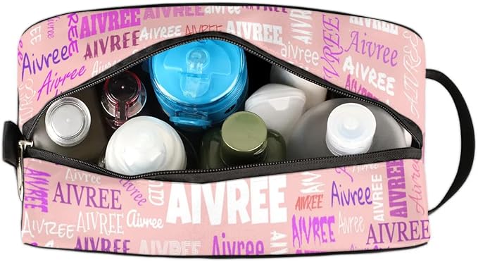 Custom Travel Toiletry Bag for Women, Large Makeup Bag, Cosmetic Bag, Comestic Essentials for Women, Light Pink Background
