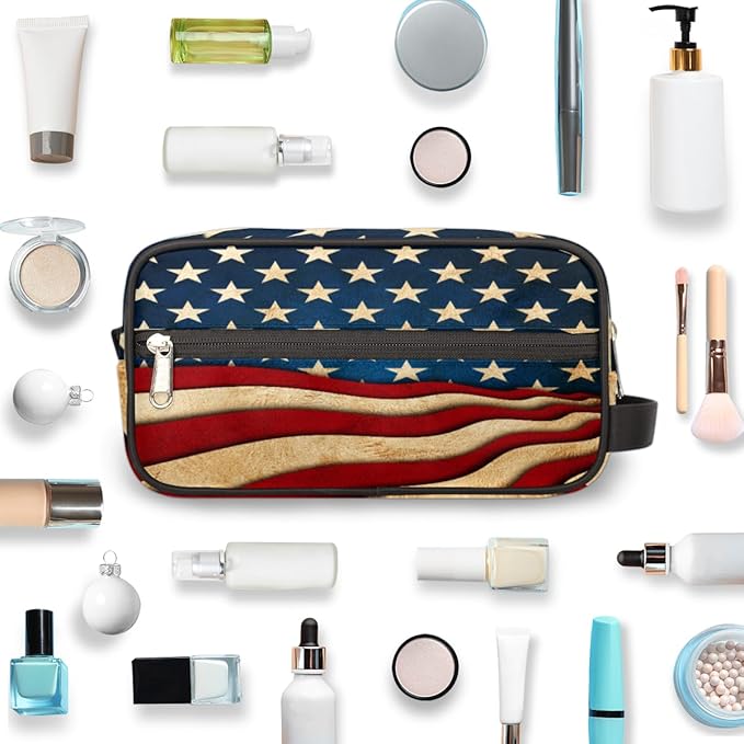 4Th Of July Usa Flag Travel Toiletry Bag for Women Men Lightweight Cosmetic Makeup Bag Organizer Waterproof Shaving Bag Dopp Kit with Large Capacity for Toiletries and Shaving Accessories