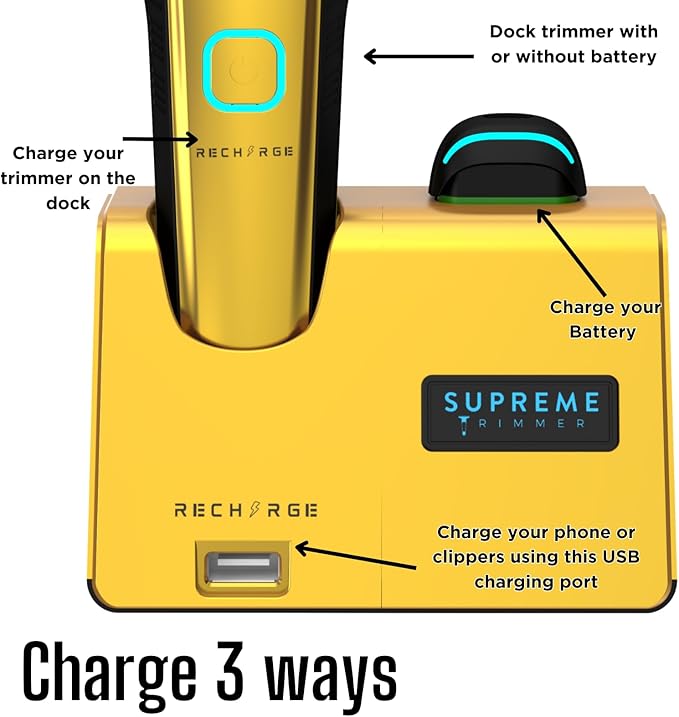 Supreme Trimmer Recharge ST777 – Professional Barber Trimmer with 2 Removable Batteries | 8000 RPM Motor, Zero Gap DLC Blades, Smart Charging Dock, USB-C Fast Charge