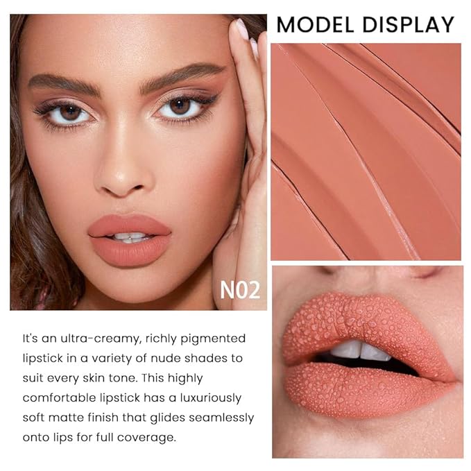 evpct 1Pcs Nude Pink Lipstick, Silky Velvet Matte Lipstick Pack Sets for Women, Long Lasting Smudge Proof Lipstick Lip Stain Makeup Kit matte lipstick 24 hours original N02