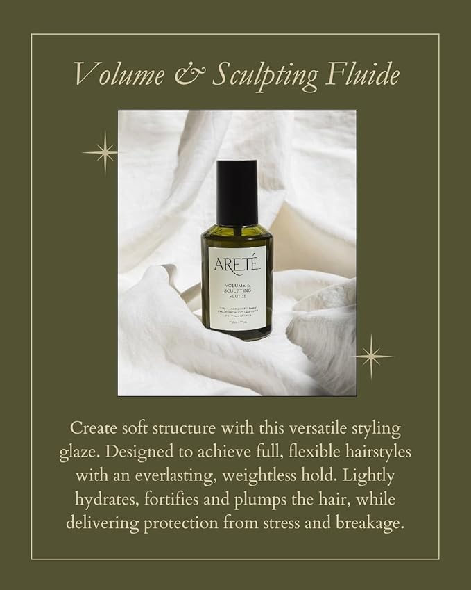 ARETÉ Volume & Sculpting Fluide, Glaze Hair Gloss, Curl Cream + Hair Volumizer with Organic Aloe, Hyaluronic Acid, Quinoa & Olive Oil for Flexible Hold & Frizz Control, Made in USA, 3.9oz