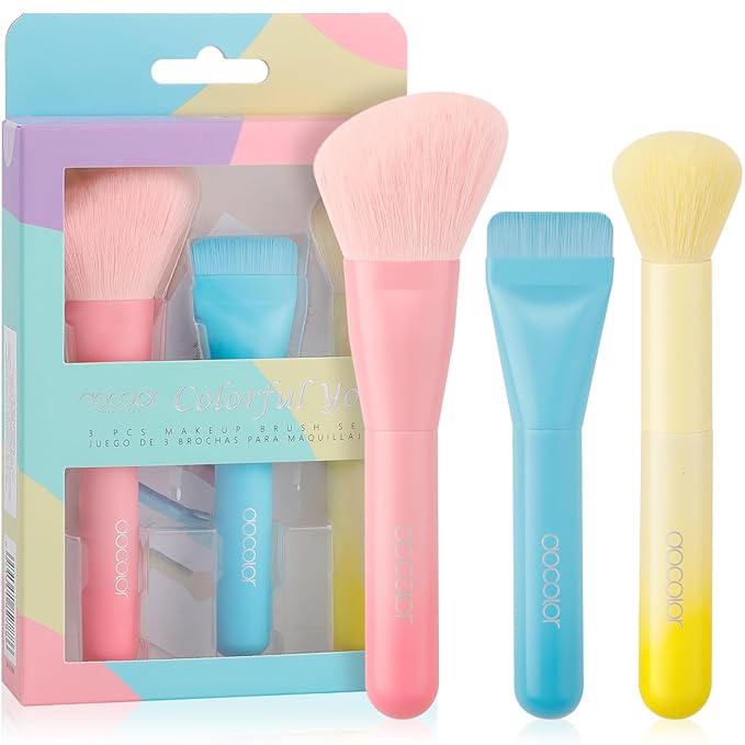 docolor Makeup Brushes 3PCS Foundation Powder Blush Brush Premium Face Makeup Brush For Applying & Blending powder, foundation, bronzer & blush with Liquid, Cream & Powder Cosmetic Vegan Cruelty-Free