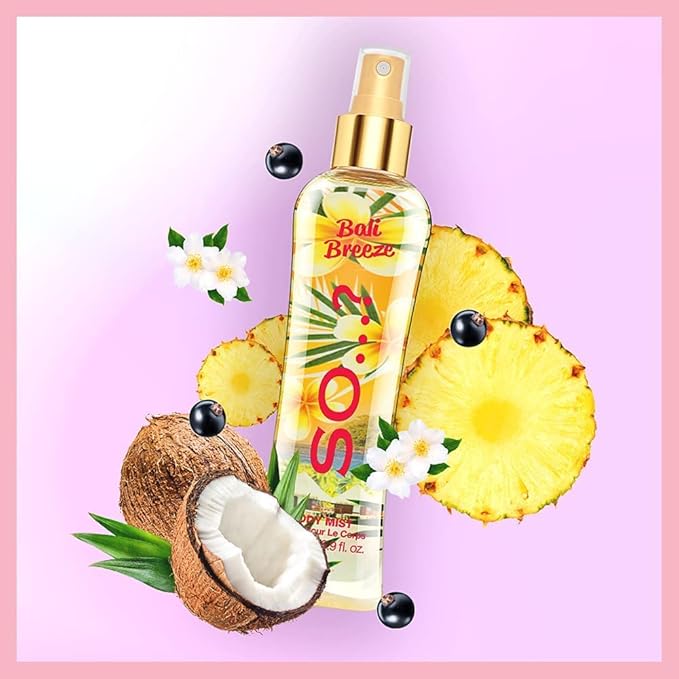 So…? Bali Breeze Body Mist - Perfume for Women with Tropical Aroma - Body Spray for Women with Coconut, Almond and Vanilla Notes - 6.9 oz