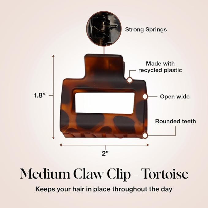 Kitsch Assorted Hair Clips for Women - Strong Hold Open Shaped Hair Claw Clips for Girls, Flat Claw Clip - Matte Finish, Durable Plastic | Ideal Gifts for Women - Black & Tortoise, 3 Pcs