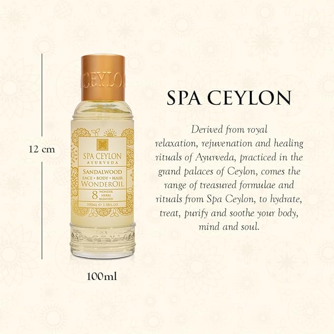 SPA CEYLON Wonder Oil Sandalwood, Luxurious Moisturizing Body Oil with Ayurvedic Herbs, Non-Greasy Natural Skin & Hair Nourishment, Vegan & Ethical,100ml