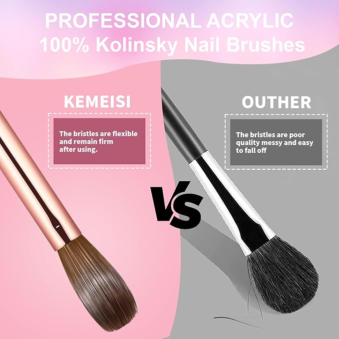 Acrylic Nail Brush Size 6,KEMEISI 100% Pure Kolinsky Nail Art Brushes Sturdy Handle Oval Shaped Acrylic Powder Nail Design Tools for Professional Manicure DIY Home Salon (White)