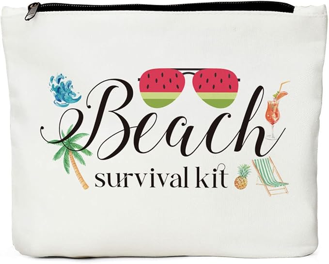 JIUWEIHU Beach Bags, Sunscreen Bag, Beach Kit, Waterproof Cosmetic Case, Blue Cotton Makeup Bag, Travel Accessory, Unisex-Adult