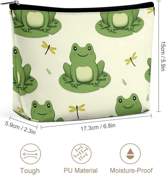 Women's Makeup Case, Large Zipper Cosmetic Case, Toiletry Bag, Travel Cosmetic Toiletry Bag Cute Frog Animal Green Frogs