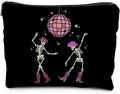 Funny Disco Dancing Skeleton Makeup Bag, Goth Gothic Skull Cosmetic for Women, Halloween Gifts, Dark Academia Makeup Pouch, Horror Bag