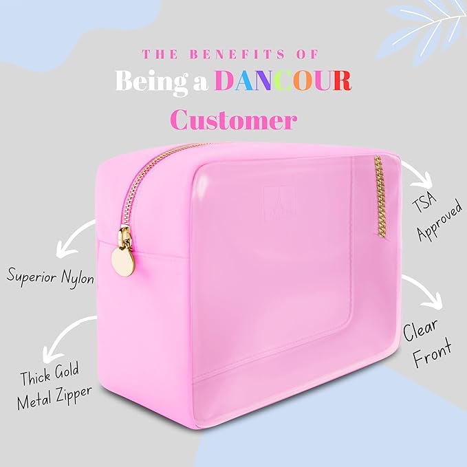 DANCOUR Clear Makeup Bag Large Pouch Cosmetic Travel Bag TSA Approved Light Pink Clear Cosmetic Case Organizer
