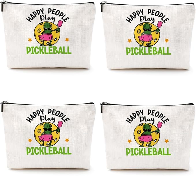 4pcs Funny Pickleball Gifts Makeup Bag, Ball Player Cosmetic Bag Ball Lover with Zipper Pouch Accessories Pickleball Lover Gifts for Girls Women Fans Player Mom Sister Christmas Birthday Gifts