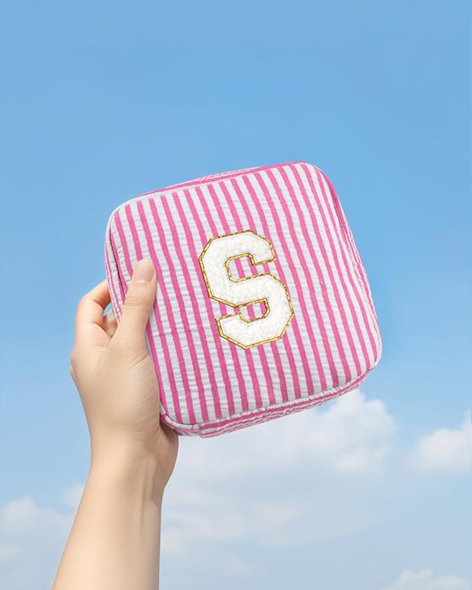 LETGO Personalized Initial Makeup Bag Pink Cosmetic Bag Travel Toiletry Bag Girlfriend Teacher Gifts Makeup Bag for Women Girlfriend Sister Wife Grandma Daughter Gifts