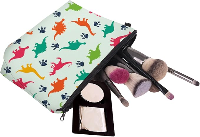 Cute Travel Makeup Bag Cosmetic Bag Small Pouch Gift for Women (Dinosaur Light Mint)