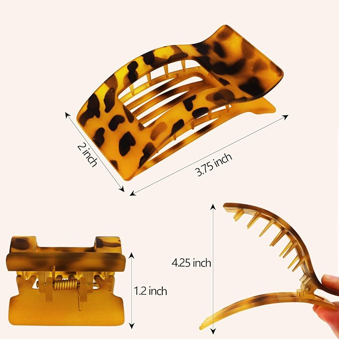 Velscrun Flat Hair Clips for Women Girls, Matte Lay Flat Claw Clips, Strong Hold Large Side Hair Clip All Hair Types, French Duck Billed Non Slip Grip Daily Styling Hair Jaw Claw Clip Matte Leopard