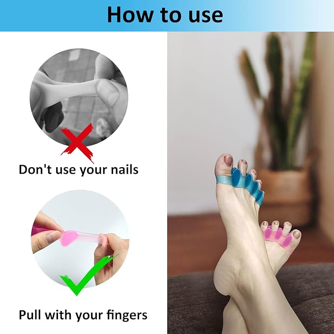 SUNFATT Toe Spacers for Women,Toe Separators for Women,Relieves OverlappingToes,Bunions Corrector and Hammer Toe Pain,Gel Toe Spreader Separates Toes and Relaxes Toes.