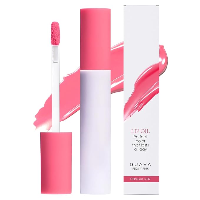 Lips Staining Lip Oil, 2025 Upgrade Lips Staining Long-Lasting Moisturizing Lip Oil Both an Oil and a Stain, Dynamic Finish Lip Tint Lips Oil Glossy Creamy Texture for Girl and Women (GUAVA)