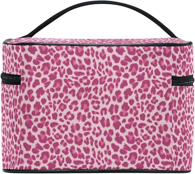 Makeup Bag, Pink Leopard Travel Makeup Organizer Bag Cosmetic Cases Toiletry Bags for Girl Women Ladies