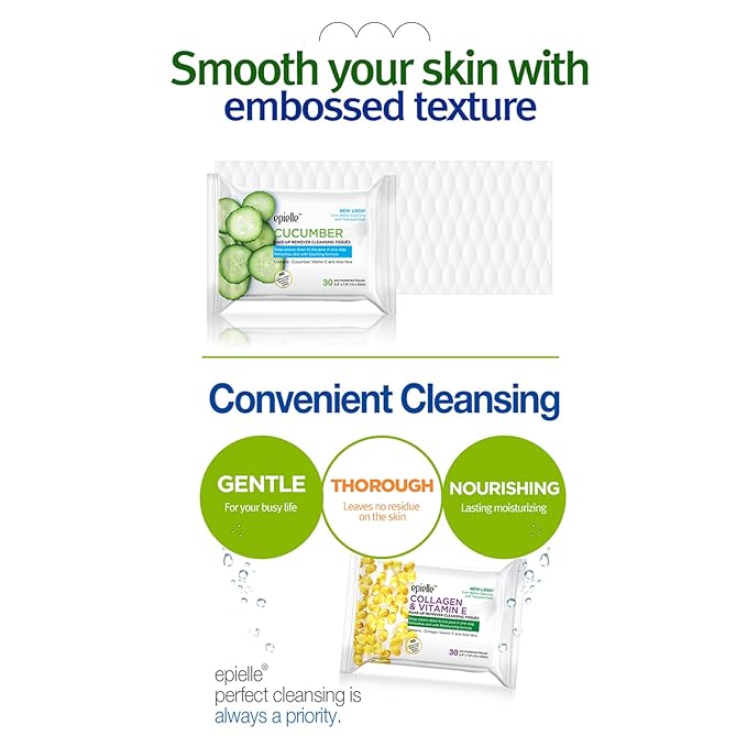 Epielle Makeup Remover Wipes, Remove Waterproof Mascara, Gentle Daily Facial Cleanser Towelettes with Collagen, Tea Tree & Aloe Vera, Stocking Stuffers, Thanksgiving Essentials, 30 Count (Pack of 6)