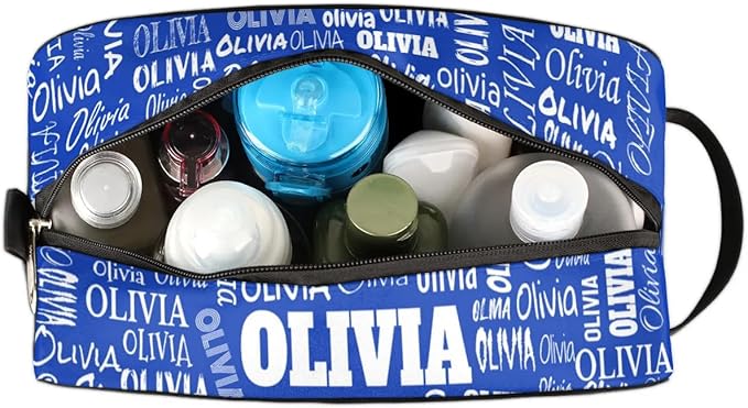Personalized Name Makeup Bag, Custom Women Cosmetic Travel Toiletry Bag Pouch Organizer for Vacation Weekend Royal Blue