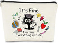 It's Fine Everything is Fine Cat Makeup Bag for Teen Girl Women,Cosmetic Bag Zipper Travel Toiletry Bag Best Gift Idea for Cat Lovers Teen Girls,Cat Owners Gifts,Birthday Gift,Graduation Gifts 2024