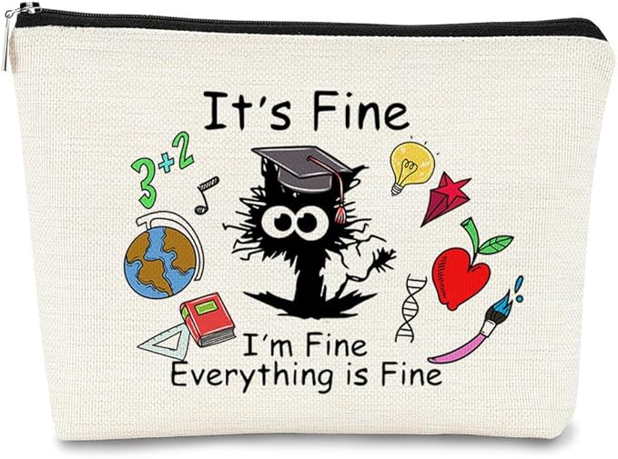It's Fine Everything is Fine Cat Makeup Bag for Teen Girl Women,Cosmetic Bag Zipper Travel Toiletry Bag Best Gift Idea for Cat Lovers Teen Girls,Cat Owners Gifts,Birthday Gift,Graduation Gifts 2024