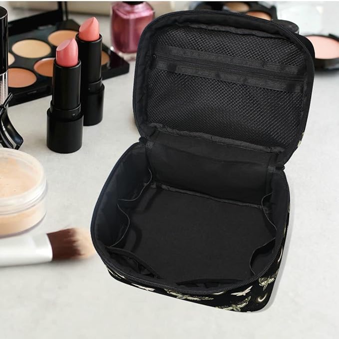 Goth Makeup Bag Black, Gothic Moth Butterfly Makeup Organizer Bags Toiletry Bag Box Travel Cosmetic Bag Make Up Train Case for Women Teen Girl Ladies