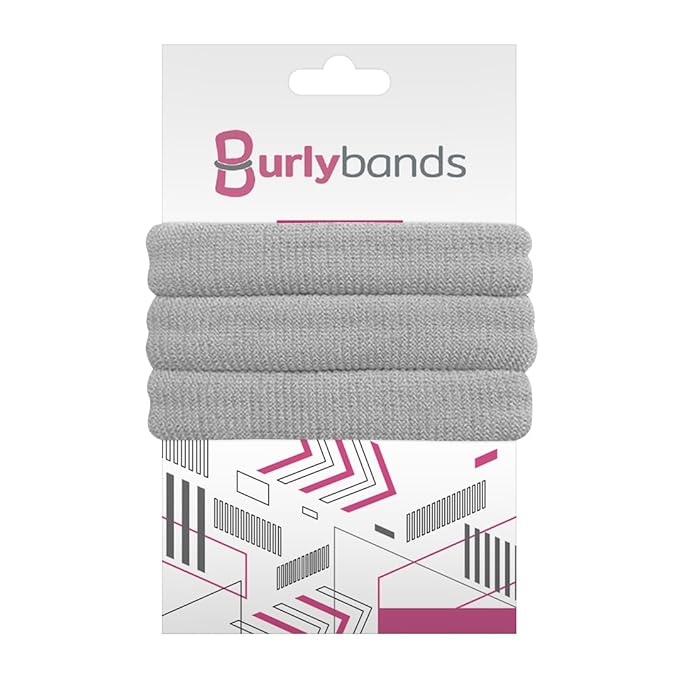 Burlybands Large Hair Ties for Thick, Heavy or Curly Hair - Non-Slip, Non-Damage, Seamless Women's Ponytail Scrunchies - Lt Gray, 3 Pcs